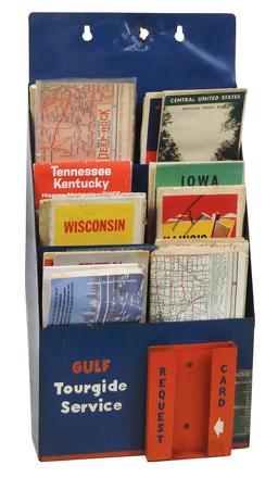 Petroliana Gulf Station Map Holder, pressed steel w/3 tiers & card holder,