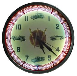 Automobilia, Willys Neon Clock, round w/Jeep & truck graphics, mfgd by Neon