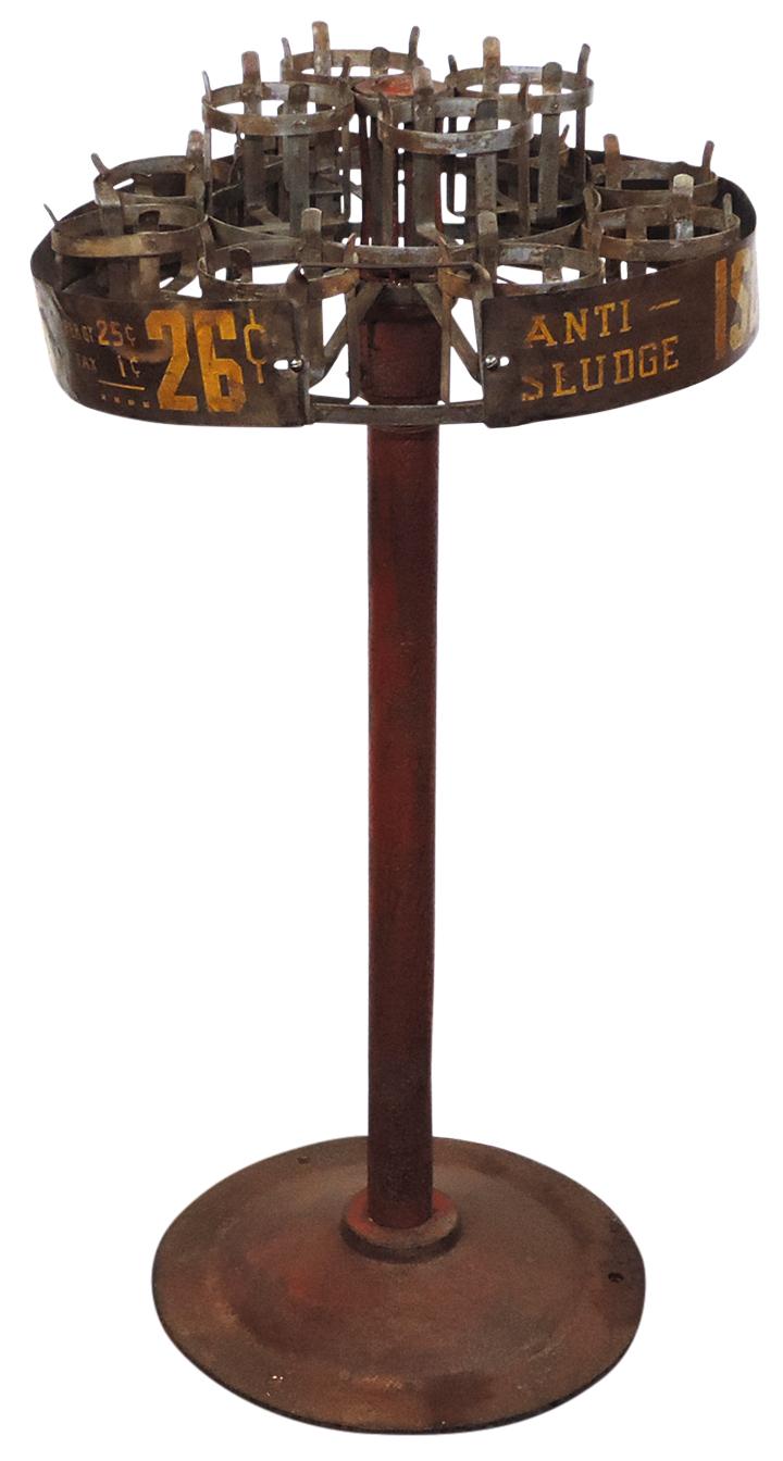 Petroliana, Iso-Vis Oil Bottle Display, Rare, iron & pressed steel carousel w/metal signs