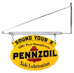 Petroliana Sign, Pennzoil Sound Your Z, double-sided diecut steel w/wall br