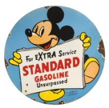 Petroliana Standard Gasoline Mickey Mouse Sign, SSP on steel, dated 1940 Wa