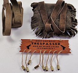 3pc leather pouch, leather cased flask & Sign