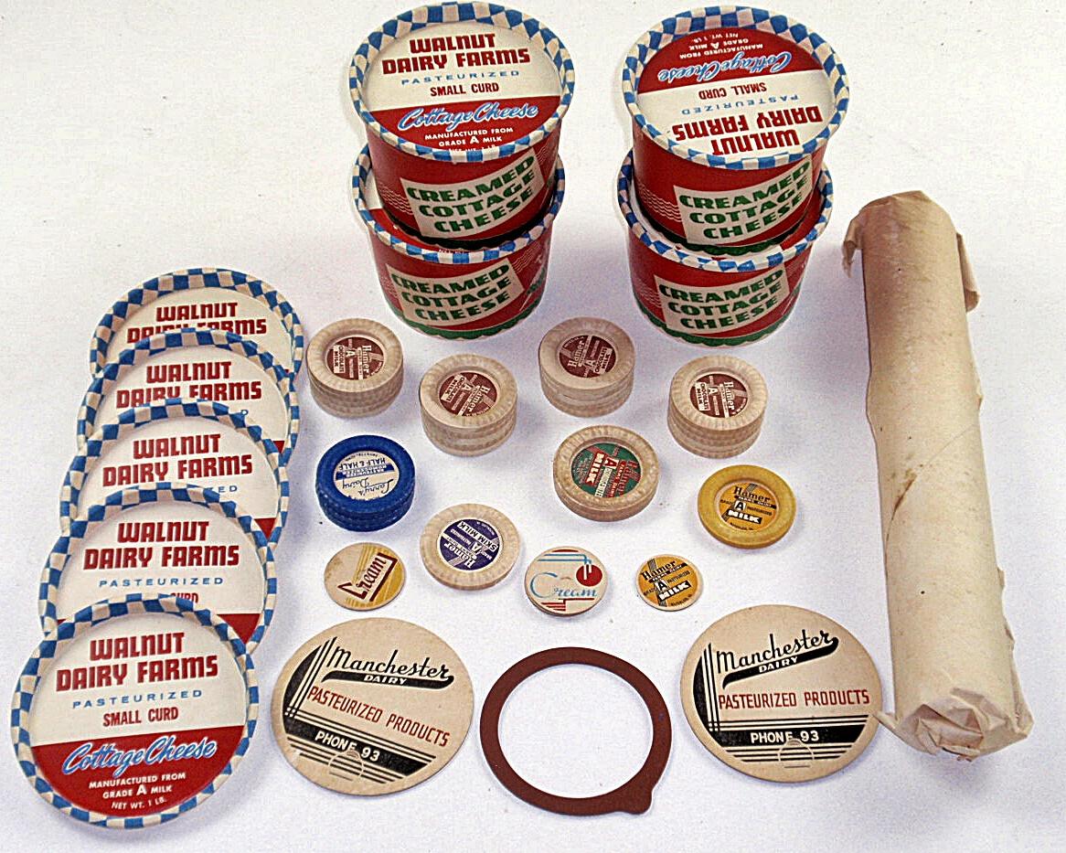 Vintage Group Of Dairy Containers & Bottle Caps