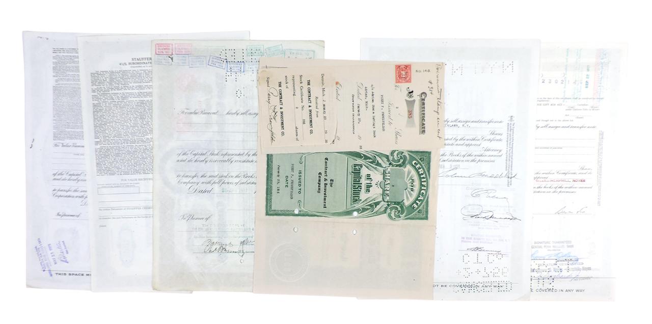 Stock Certificates (6), Gulf, Mobile and Ohio Railroad Company, 100 Shares, c.1957, American Mach...