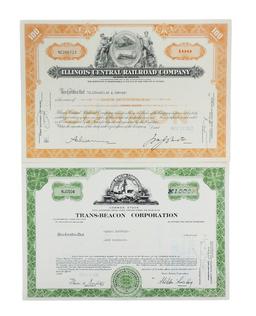 Stock Certificates (6), Illinois Central Railroad Company, 100 Shares, c.1963, Canadian Export Ga...