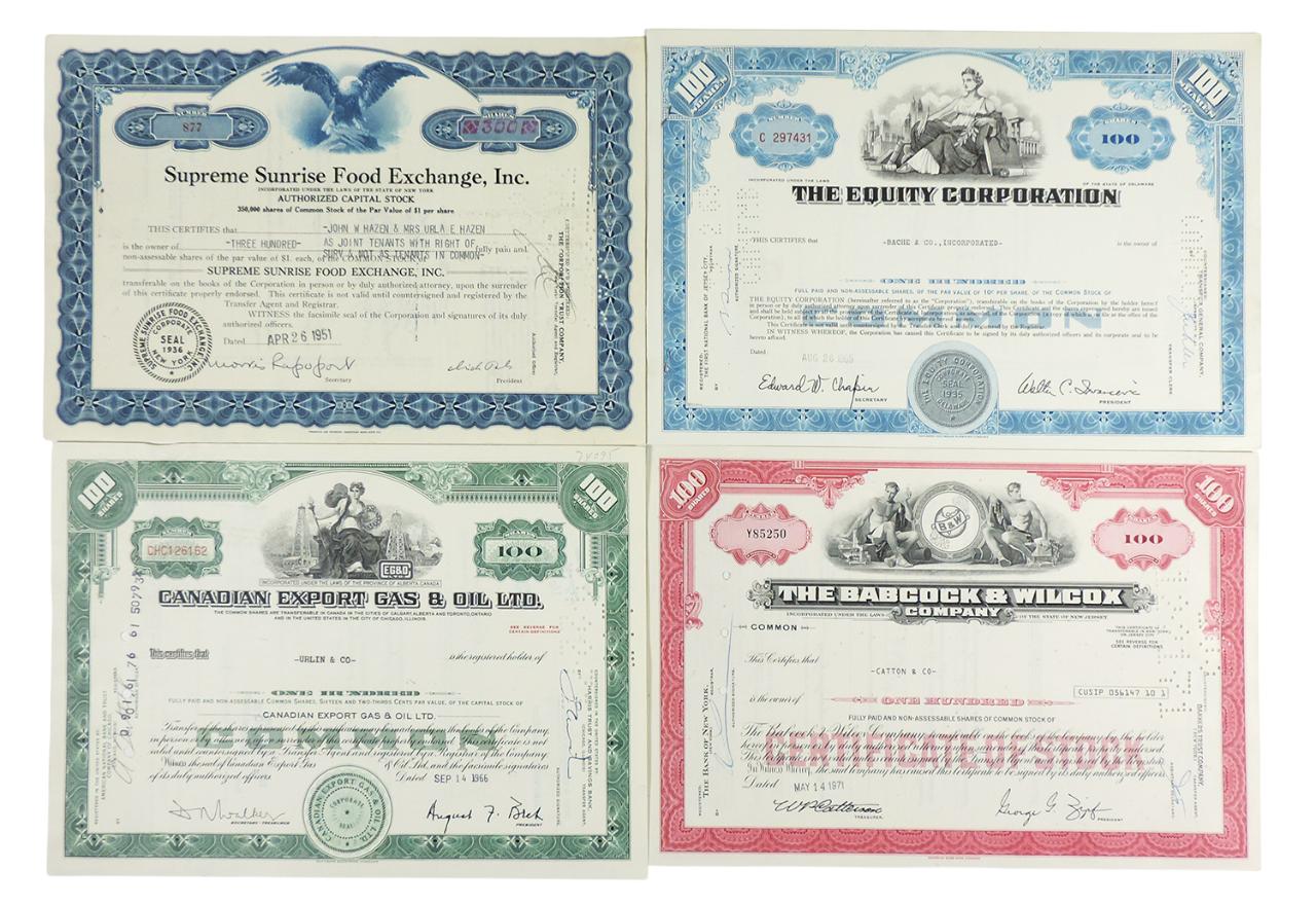 Stock Certificates (6), Illinois Central Railroad Company, 100 Shares, c.1963, Canadian Export Ga...