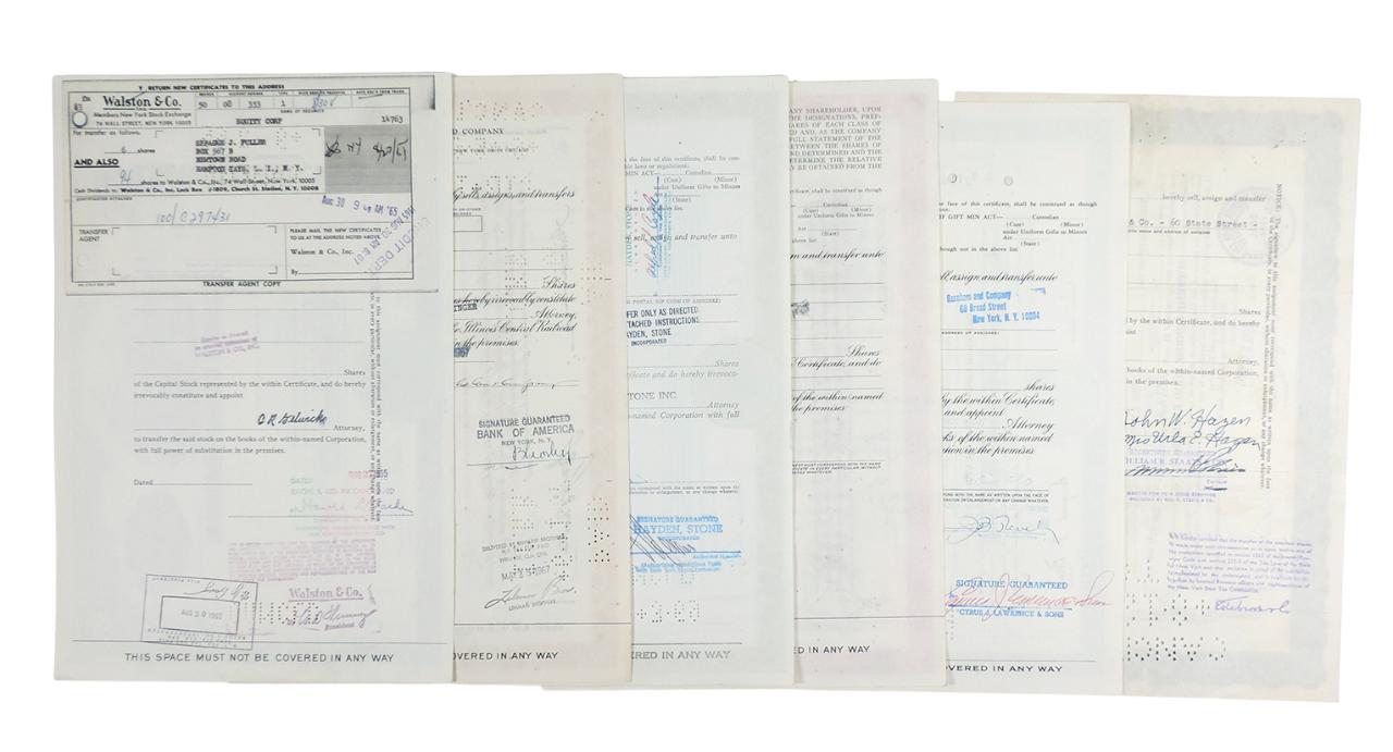 Stock Certificates (6), Illinois Central Railroad Company, 100 Shares, c.1963, Canadian Export Ga...