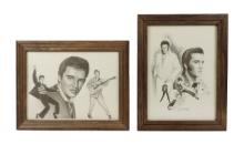 Elvis Presley Framed Litho Pencil Drawings (2), by Glen Fortune Banse, 1977 & Michael Irvin, 1987...