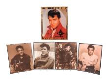Elvis Presley Clock & Photographs (5), Lacquered wood Clock, untested & four sepia tone photographs