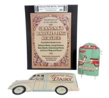Nostalgic Garage Signs (3), metal Grandma's Service, die-cut milk truck & wood scooter plaque, Ex...