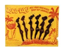 Zulu-Lulu Swizzle Sticks, c.1960s, featuring caricatures of African women at different ages, plas...