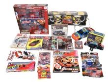 NASCAR Collectibles (20), Mugs, transporter, figures & books, mostly MIB, largest 11 in. SQ.