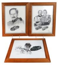 Dale Earnhardt prints (3), original sketches by Dale Adkins, in matching maple frames, Exc cond H...