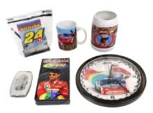 NASCAR (5), Jeff Gordon Die-Cut Desk Set, Jeff Gordon Wide Open VHS, Jeff Gordon Plastic Clock (u...