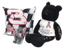 NASCAR Dale Earnhardt iCollectibles (3), D. Earnhardt #3 throw pillow, large Earnhardt bear & small