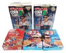 NASCAR Cereal Boxes (5), 1995 D. Earnhardt Corn Flakes single & dual pack, 2 Richard Petty Cheerios