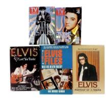 Elvis Presley Books (5), hardcover/prefect binding w/orig paper sleeve (3) & TV Guide (2), "Elvis...
