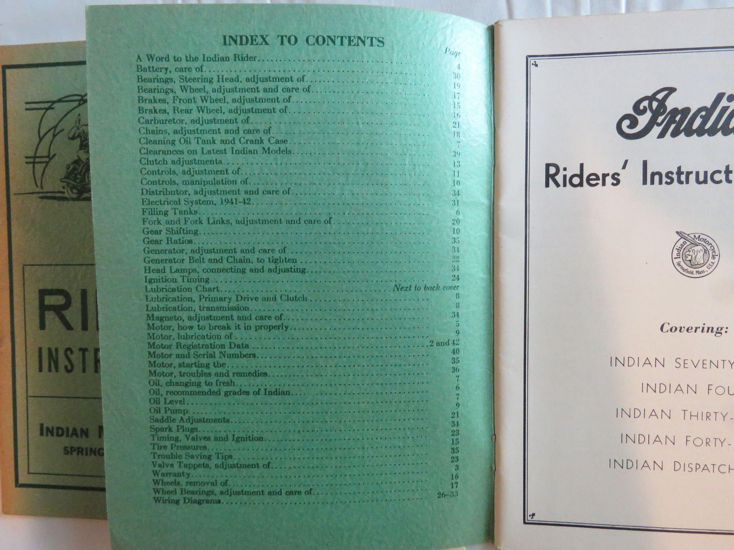 Lot of 2 Indian Motorcycles Riders' Instruction Books