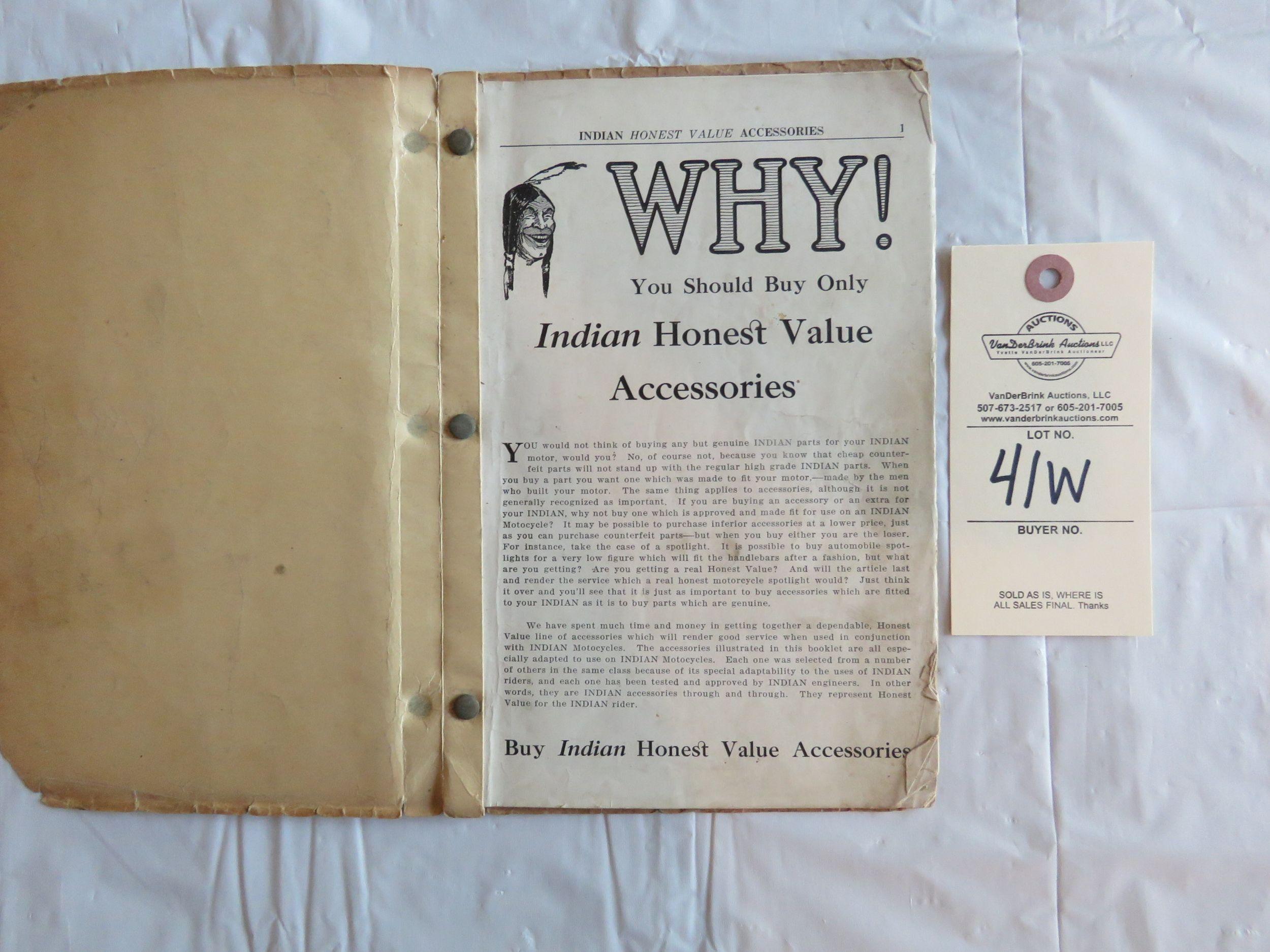 Old Indian Motorcycle "Honest Value Accessories Catalog