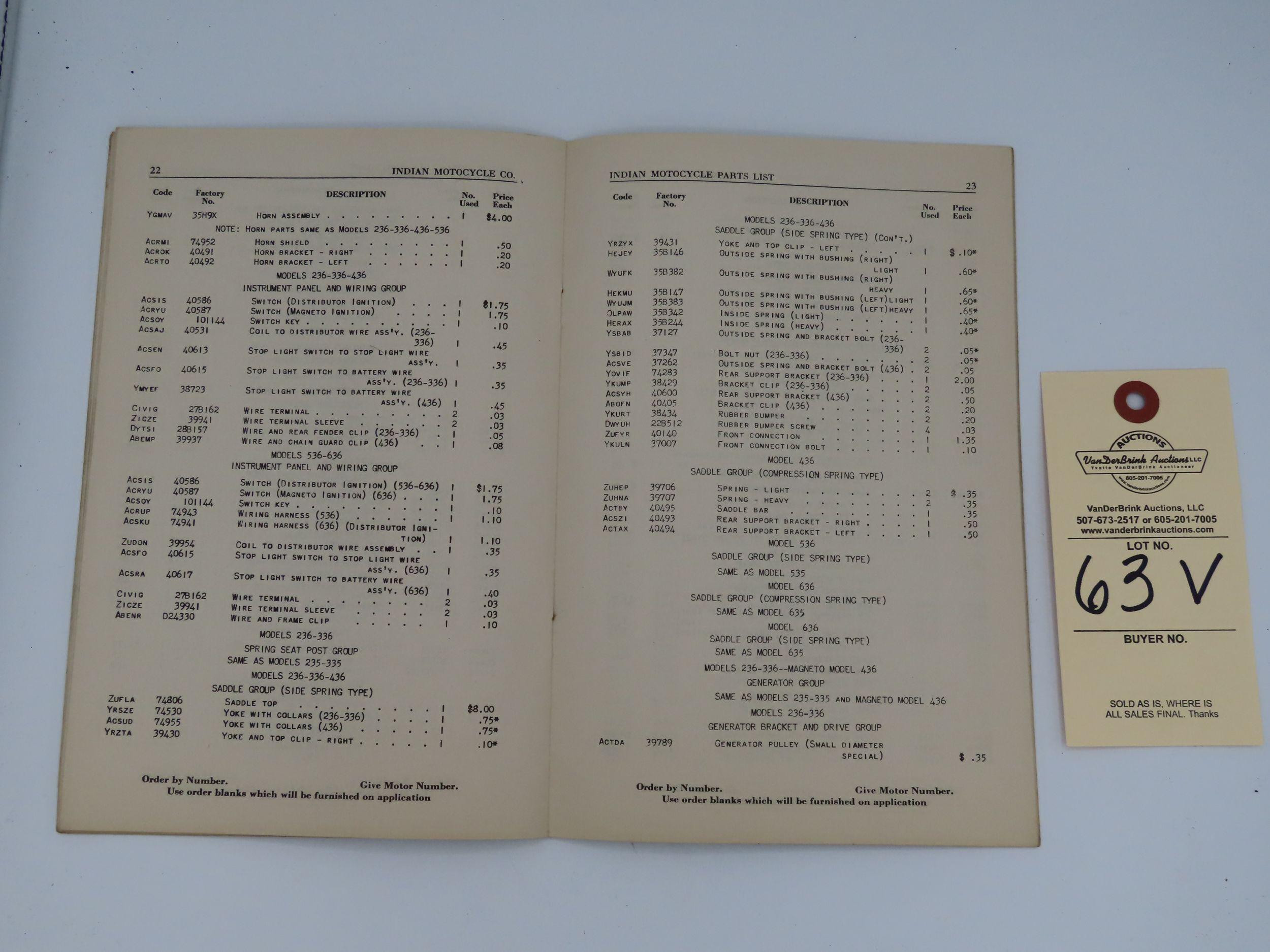 Indian Parts List Manual