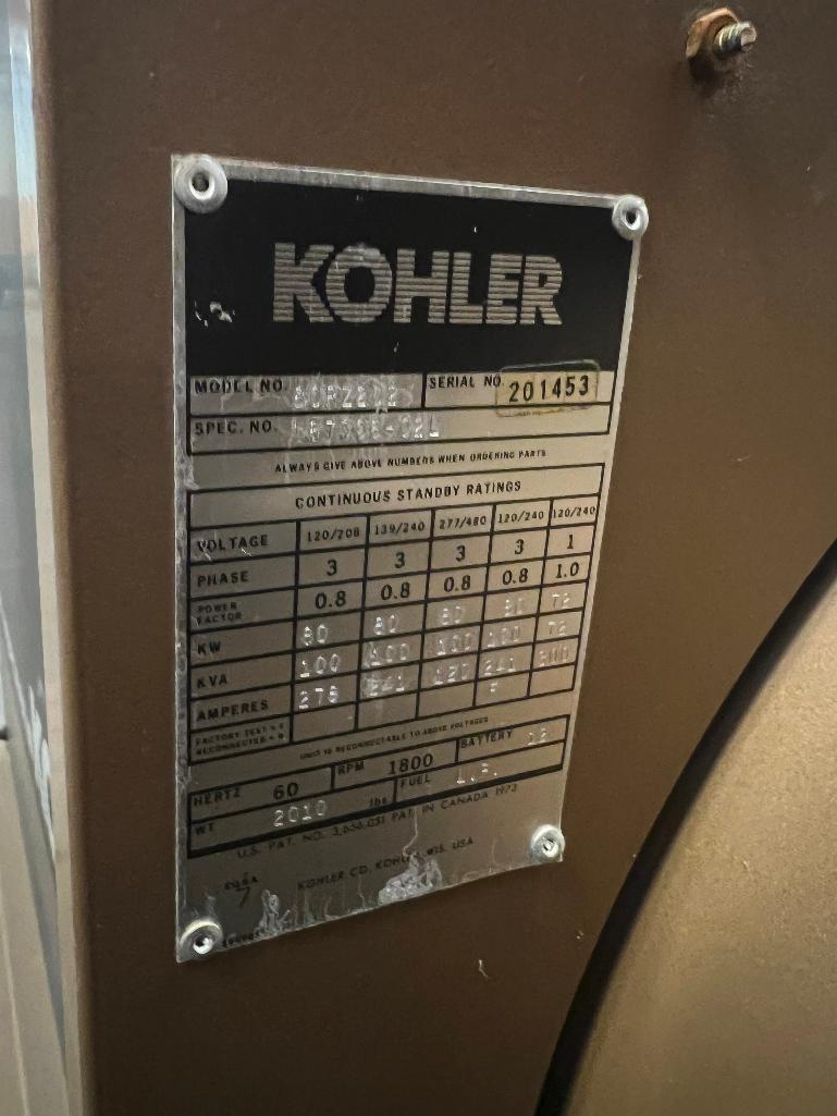 Kohler Fast Response II 80 kw Generator - 608 Hours