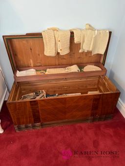 upstairs cedar chest with contents