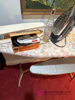 upstairs ironing board, and iron