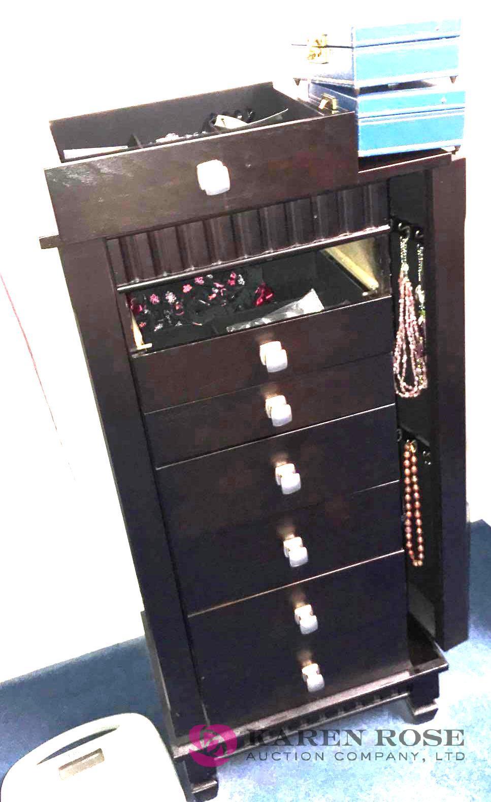 standing jewelry box with costume jewelry -bedroom closet