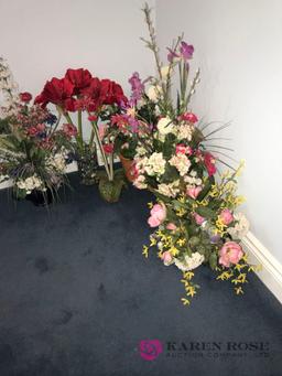 6- vases of artificial flowers