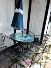 30 inch round patio table with umbrella and four chairs