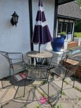 30 inch round patio table with four chairs and umbrella