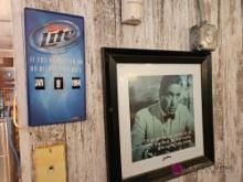Nineteen by nineteen framed picture and miller lite calendar
