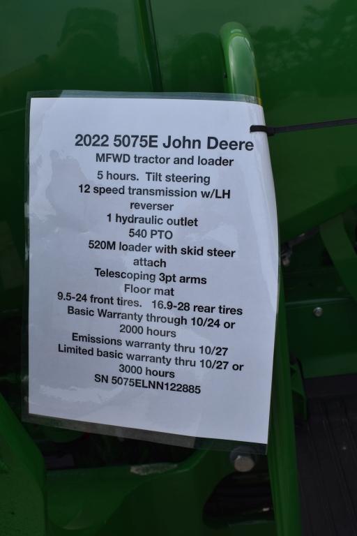 John Deere 5075E Tractor, 2022
