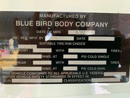 2002 Bluebird 30 passenger cutaway bus inop