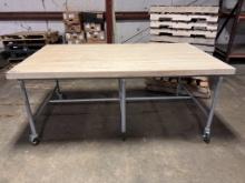 4'x7' galvanized rolling baker's table w/maple top
