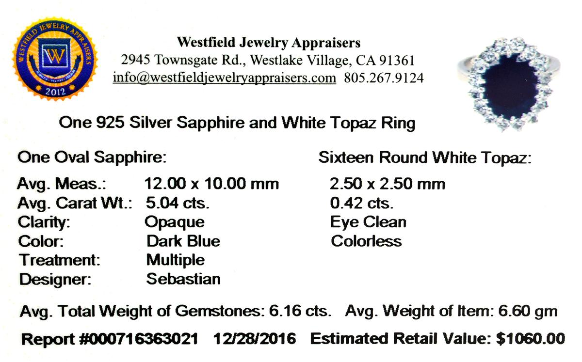 APP: 1.1k Fine Jewelry Designer Sebastian, 6.16CT Blue Sapphire And White Topaz Sterling Silver Ring
