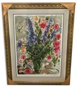 Marc Chagall (After) 'Les Lupins Bleu' Museum Framed & Matted