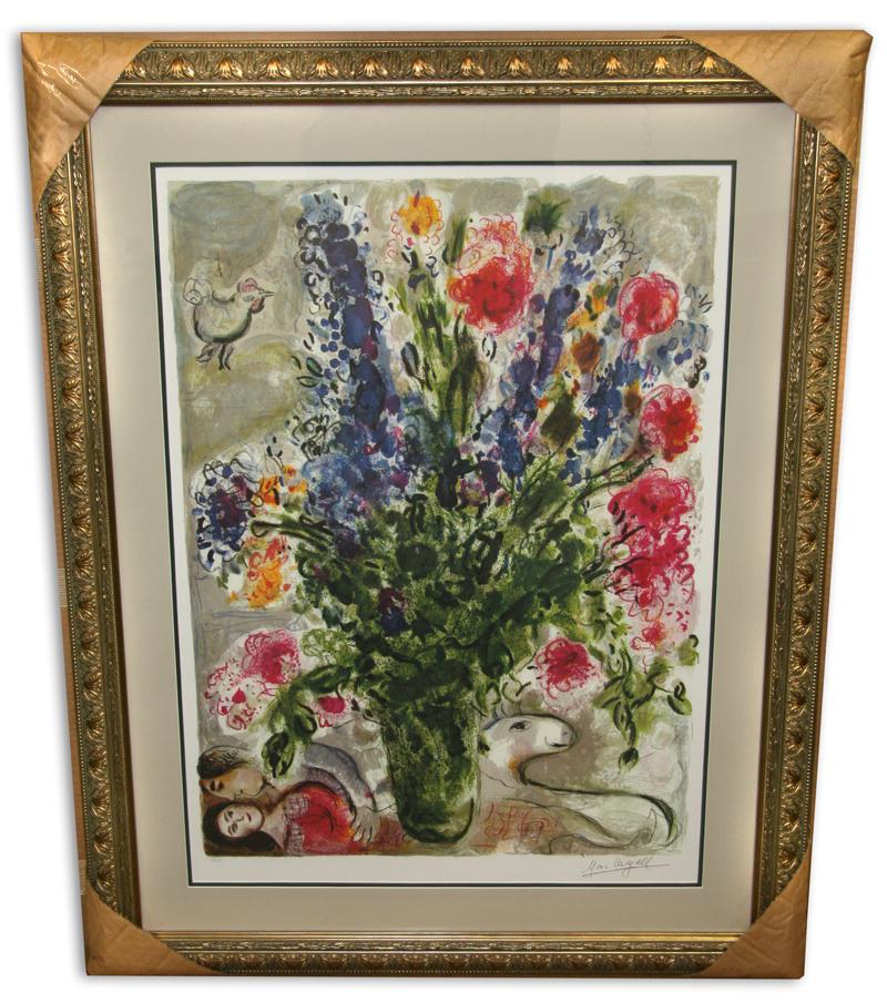 Marc Chagall (After) 'Les Lupins Bleu' Museum Framed & Matted