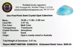 APP: 0.9k 3.47CT Free-Form Cabochon Multi Color Semi Crystal Opal Gemstone