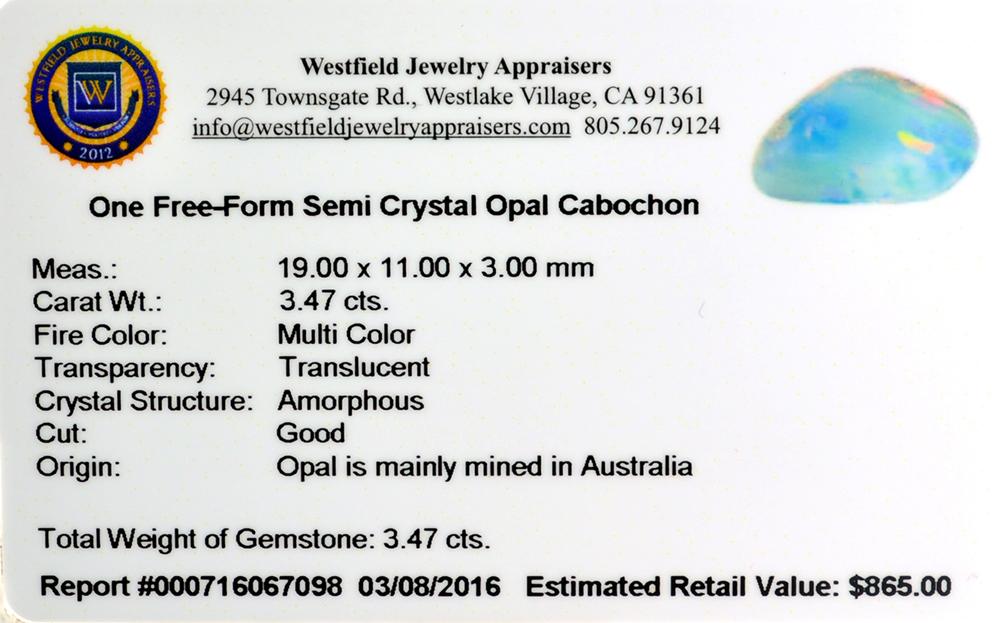 APP: 0.9k 3.47CT Free-Form Cabochon Multi Color Semi Crystal Opal Gemstone