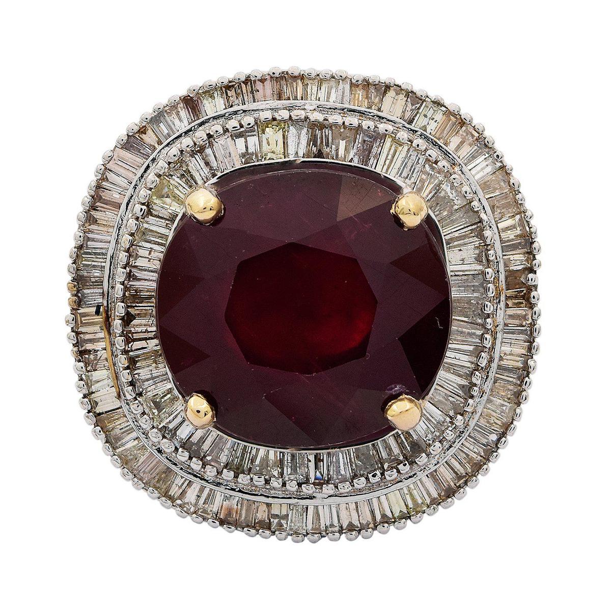APP: 18.3k *28.10ct Ruby and 4.17ctw Diamond 18KT White Gold Ring (Vault_R7_9583)