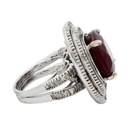 APP: 18.3k *28.10ct Ruby and 4.17ctw Diamond 18KT White Gold Ring (Vault_R7_9583)