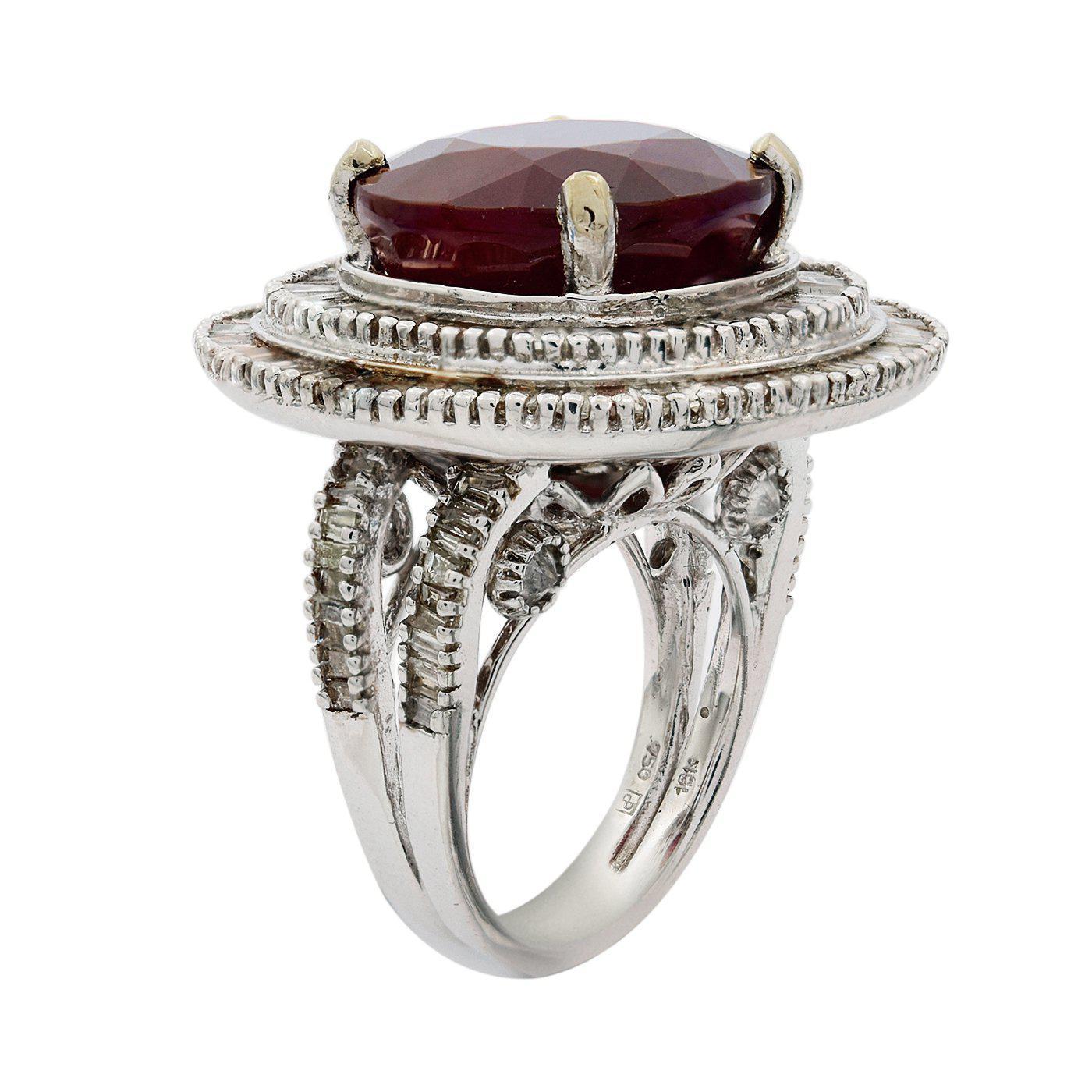 APP: 18.3k *28.10ct Ruby and 4.17ctw Diamond 18KT White Gold Ring (Vault_R7_9583)