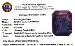 APP: 2.3k 931.80CT Rectangular Step Cut Ruby Gemstone