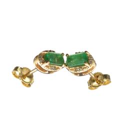 14 KT Gold 0.58CT Rectangular Cut Emerald and 0.05CT Round Brilliant Cut Diamond Earrings