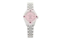 Rolex Ladies Datejust 18K Gold & SS Diamond Ruby Pink Dial Watch w_ Jubilee Band (Vault_CC)