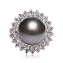 12.0mm Tahitian Cultured Pearl and 1.37ctw Diamond 14K White Gold Ring (Vault_RR02)