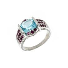 Blue Topaz and Ruby Sterling Silver Size 7 Ring