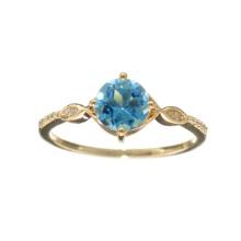 14KT. Gold 1.13CT Round Cut Blue Topaz and 0.03CT Round Brilliant Cut Diamond Ring