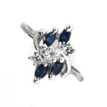 0.50CT Blue Sapphire And Topaz  Platinum Over Sterling Silver Ring